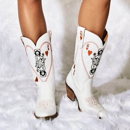 QUEEN A HEARTS LEATHER BOOT